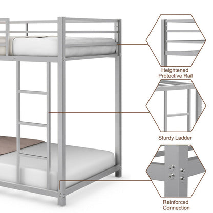 Twin Over Twin Metal Bunk Bed Classic Bed Frame Platform with Side Ladder and Guard Rails