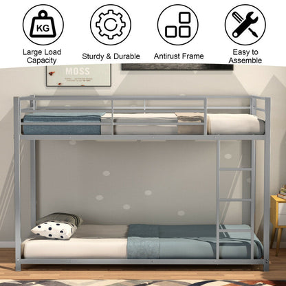 Twin Over Twin Metal Bunk Bed Classic Bed Frame Platform with Side Ladder and Guard Rails