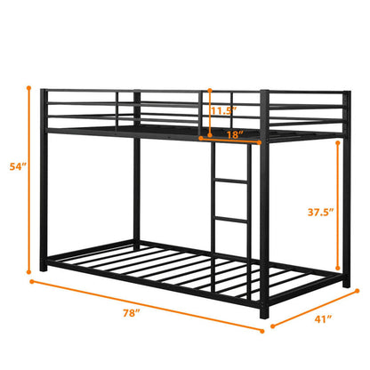 Twin Over Twin Metal Bunk Bed Classic Bed Frame Platform with Side Ladder and Guard Rails