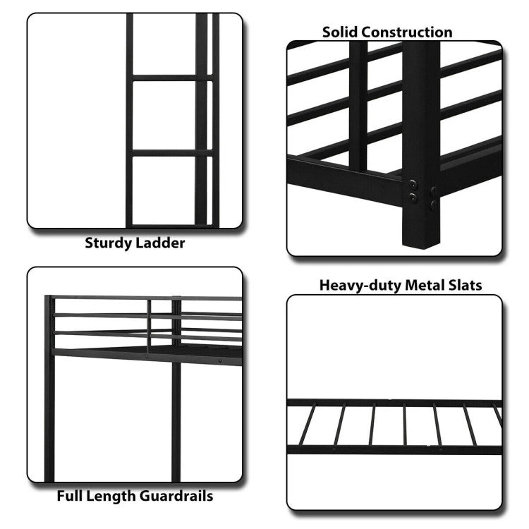 Twin Over Twin Metal Bunk Bed Classic Bed Frame Platform with Side Ladder and Guard Rails