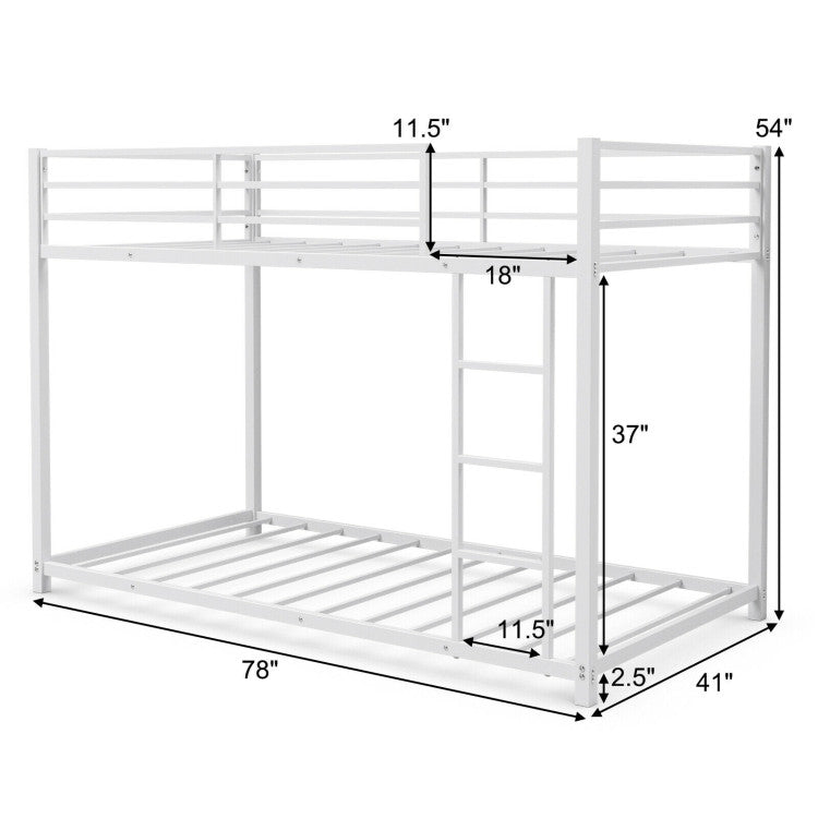 Twin Over Twin Metal Bunk Bed Classic Bed Frame Platform with Side Ladder and Guard Rails