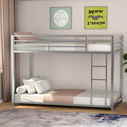 Twin Over Twin Metal Bunk Bed Classic Bed Frame Platform with Side Ladder and Guard Rails