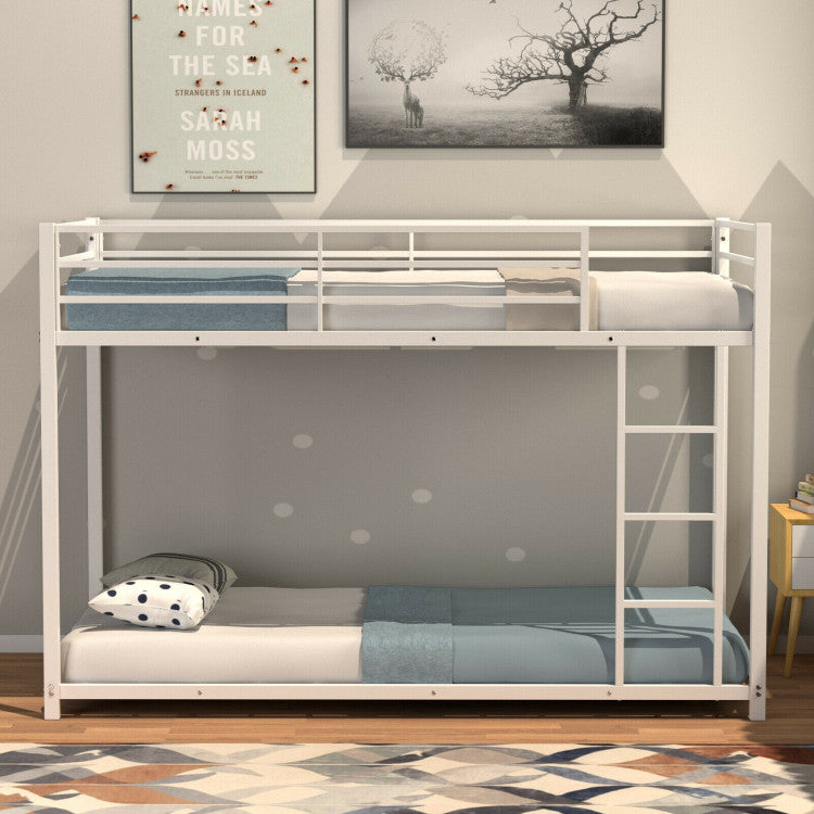 Twin Over Twin Metal Bunk Bed Classic Bed Frame Platform with Side Ladder and Guard Rails