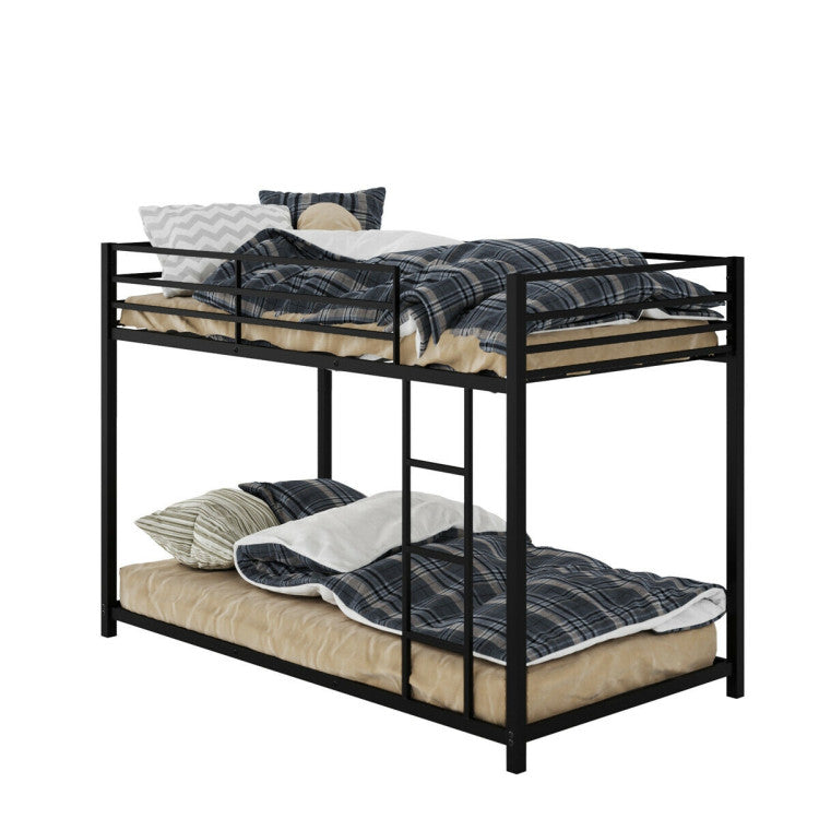 Twin Over Twin Metal Bunk Bed Classic Bed Frame Platform with Side Ladder and Guard Rails