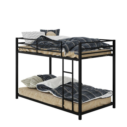 Twin Over Twin Metal Bunk Bed Classic Bed Frame Platform with Side Ladder and Guard Rails