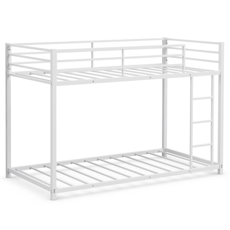 Twin Over Twin Metal Bunk Bed Classic Bed Frame Platform with Side Ladder and Guard Rails