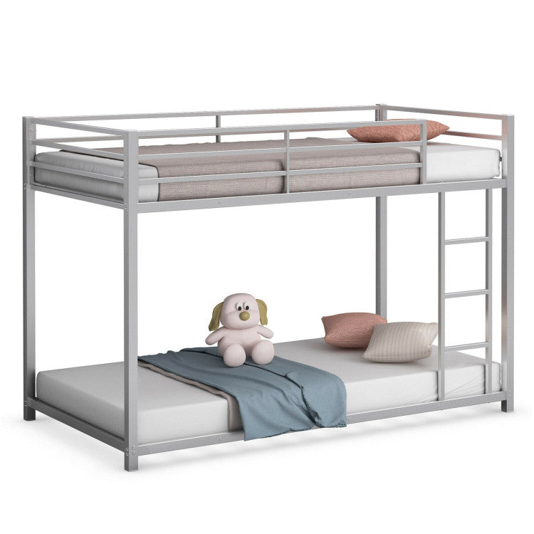 Twin Over Twin Metal Bunk Bed Classic Bed Frame Platform with Side Ladder and Guard Rails