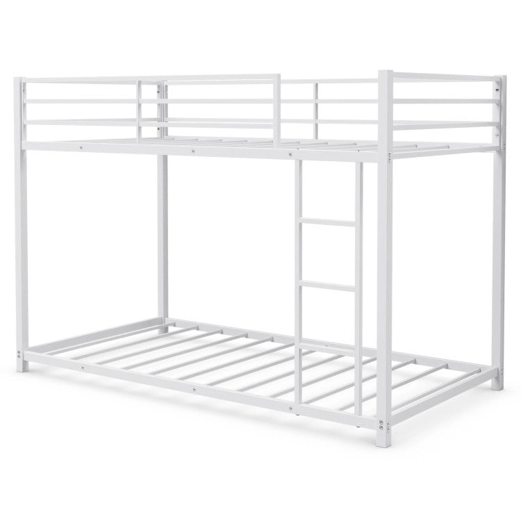 Twin Over Twin Metal Bunk Bed Classic Bed Frame Platform with Side Ladder and Guard Rails