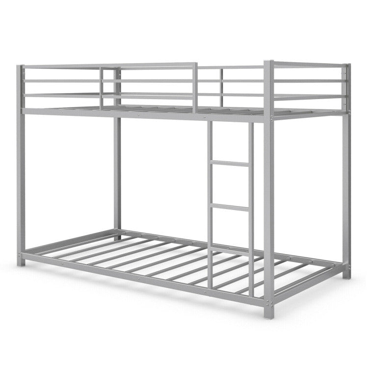 Twin Over Twin Metal Bunk Bed Classic Bed Frame Platform with Side Ladder and Guard Rails