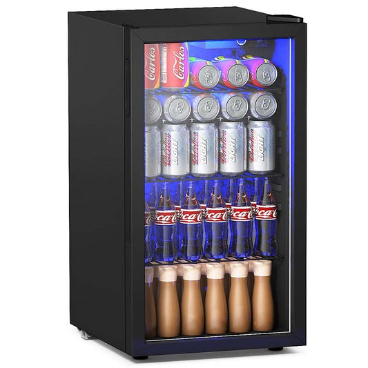 2-in-1 Mini Wine Cooler 120 Cans Built-In or Freestanding Beverage Refrigerator Beer Fridge with LED Light