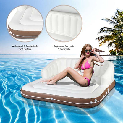 Giant Inflatable Pool Float Lounge Swimming Floating Island Raft with Retractable Canopy and  2 Cup Holders