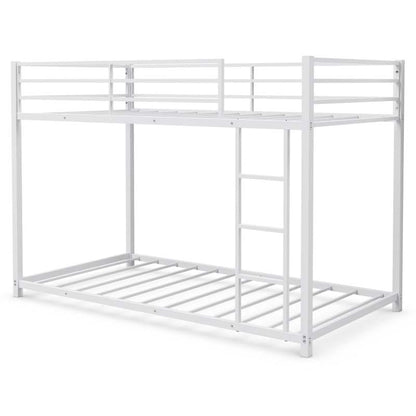 Twin Over Twin Metal Bunk Bed Classic Bed Frame Platform with Side Ladder and Guard Rails