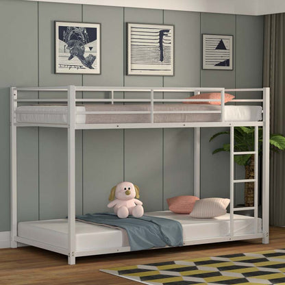 Twin Over Twin Metal Bunk Bed Classic Bed Frame Platform with Side Ladder and Guard Rails