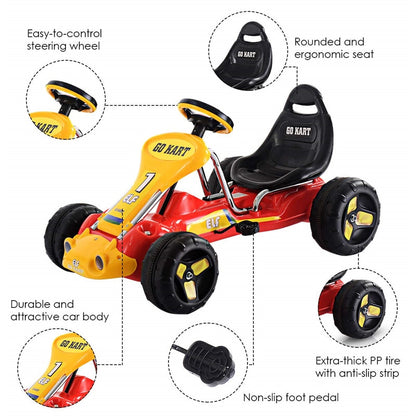 Kids Pedal Go Kart 4 Wheel Pedal Powered Ride On Toy Car with Adjustable Seat for Boys Girls