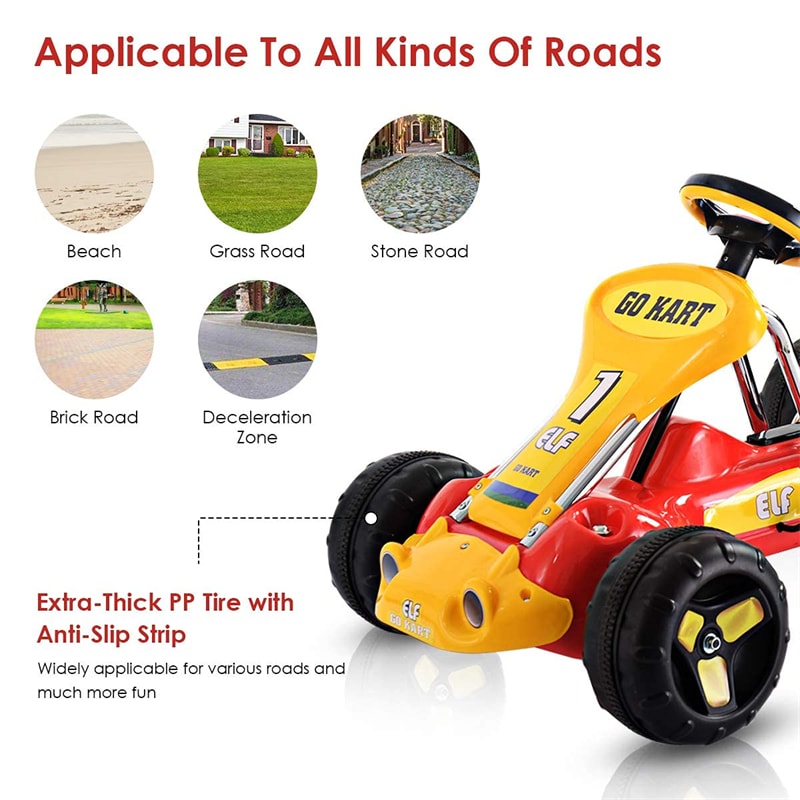 Kids Pedal Go Kart 4 Wheel Pedal Powered Ride On Toy Car with Adjustable Seat for Boys Girls