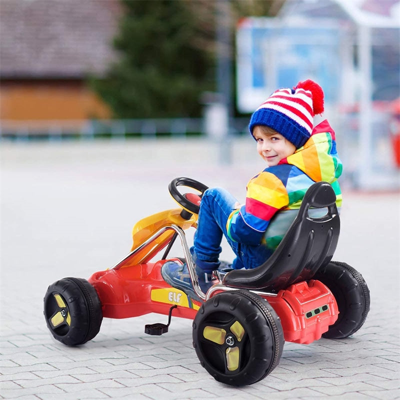 Kids Pedal Go Kart 4 Wheel Pedal Powered Ride On Toy Car with Adjustable Seat for Boys Girls