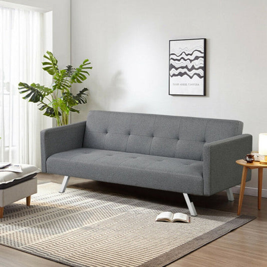 Modern Convertible Futon Sofa Bed 3 Seat Folding Recliner Loveseat with Side Sockets and USB Ports