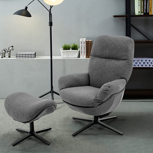 Modern Swivel Lounge Rocking Chair Upholstered 360 Accent Lazy Recliner Armchair with Ottoman and Aluminum Alloy Base