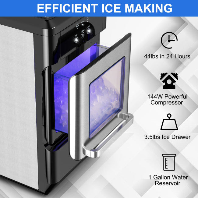 Portable Nugget Ice Maker Countertop 44lbs Per Day with Self-Cleaning and Ice Scoop for Home Kitchen