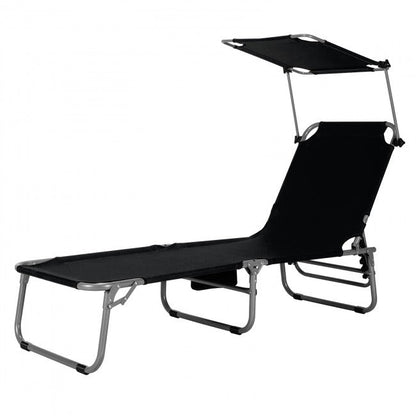 Outdoor Adjustable Folding Recliner Chair Patio Lounge Chair with Canopy Shade