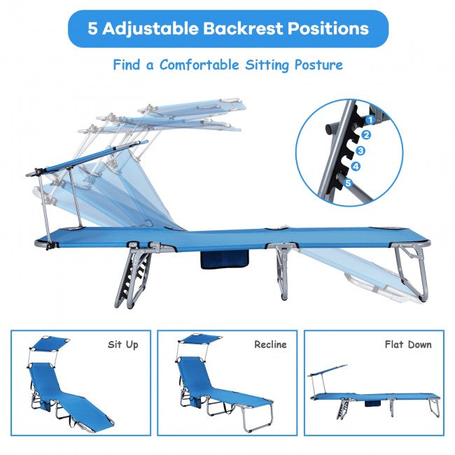 Outdoor Adjustable Folding Recliner Chair Patio Lounge Chair with Canopy Shade