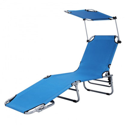 Outdoor Adjustable Folding Recliner Chair Patio Lounge Chair with Canopy Shade