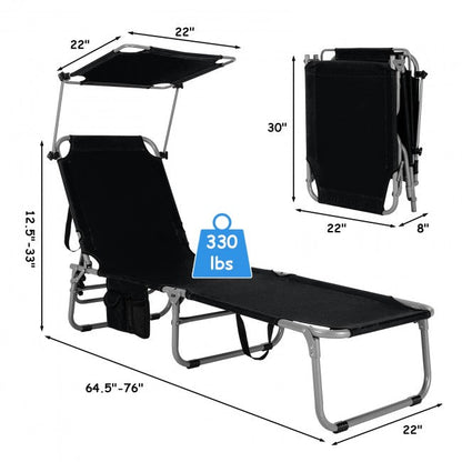 Outdoor Adjustable Folding Recliner Chair Patio Lounge Chair with Canopy Shade