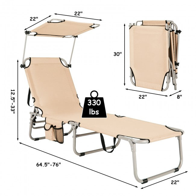 Outdoor Adjustable Folding Recliner Chair Patio Lounge Chair with Canopy Shade