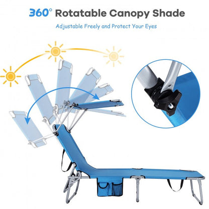 Outdoor Adjustable Folding Recliner Chair Patio Lounge Chair with Canopy Shade