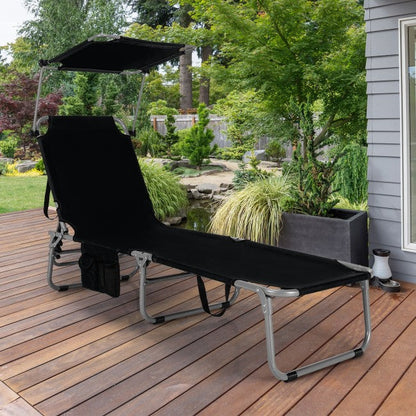 Outdoor Adjustable Folding Recliner Chair Patio Lounge Chair with Canopy Shade