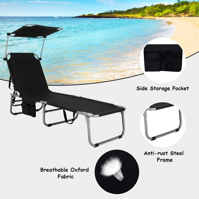 Outdoor Adjustable Folding Recliner Chair Patio Lounge Chair with Canopy Shade