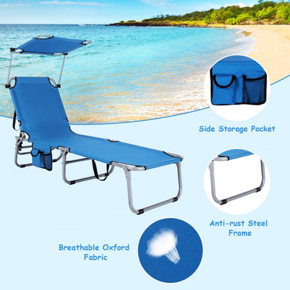 Outdoor Adjustable Folding Recliner Chair Patio Lounge Chair with Canopy Shade