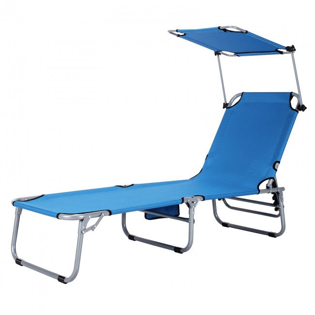 Outdoor Adjustable Folding Recliner Chair Patio Lounge Chair with Canopy Shade