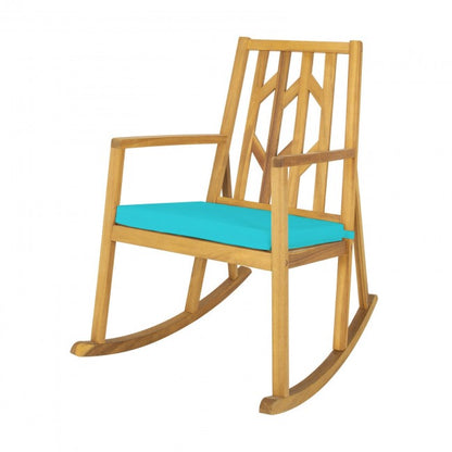 Outdoor Patio Acacia Wood Rocking Chair with Detachable Cushion and Armrest