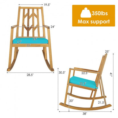 Outdoor Patio Acacia Wood Rocking Chair with Detachable Cushion and Armrest