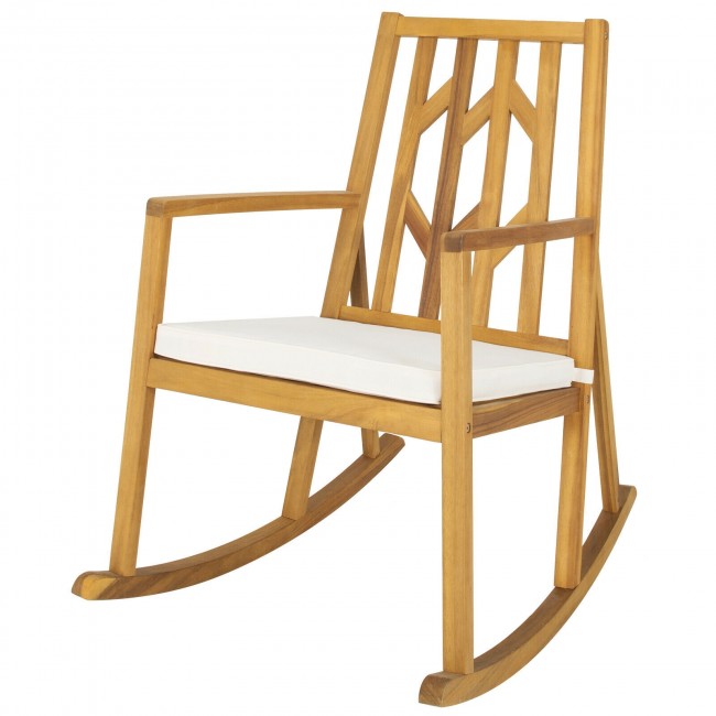 Outdoor Patio Acacia Wood Rocking Chair with Detachable Cushion and Armrest