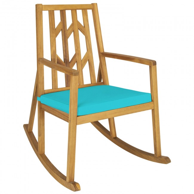 Outdoor Patio Acacia Wood Rocking Chair with Detachable Cushion and Armrest