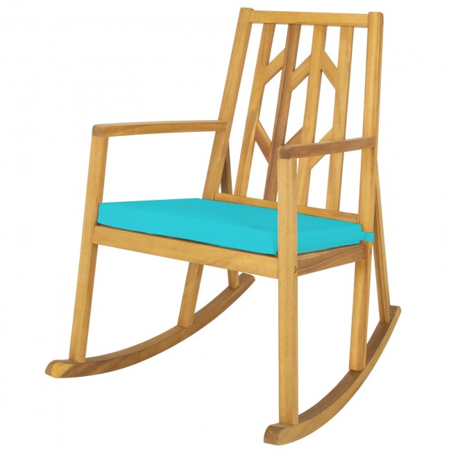 Outdoor Patio Acacia Wood Rocking Chair with Detachable Cushion and Armrest