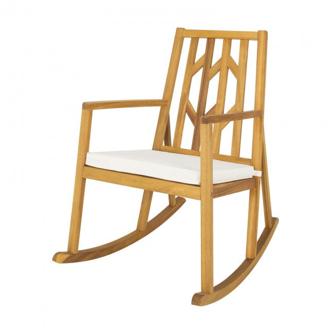 Outdoor Patio Acacia Wood Rocking Chair with Detachable Cushion and Armrest