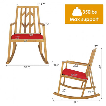 Outdoor Patio Acacia Wood Rocking Chair with Detachable Cushion and Armrest