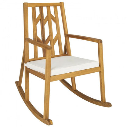 Outdoor Patio Acacia Wood Rocking Chair with Detachable Cushion and Armrest