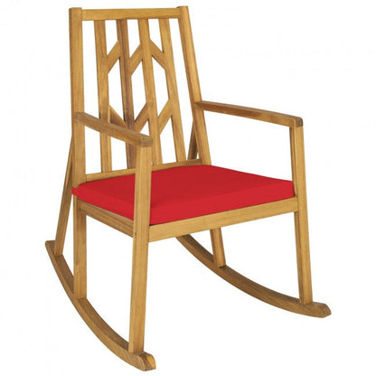 Outdoor Patio Acacia Wood Rocking Chair with Detachable Cushion and Armrest