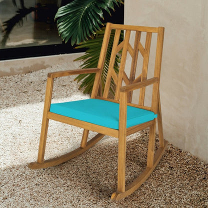 Outdoor Patio Acacia Wood Rocking Chair with Detachable Cushion and Armrest