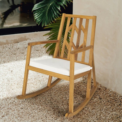 Outdoor Patio Acacia Wood Rocking Chair with Detachable Cushion and Armrest