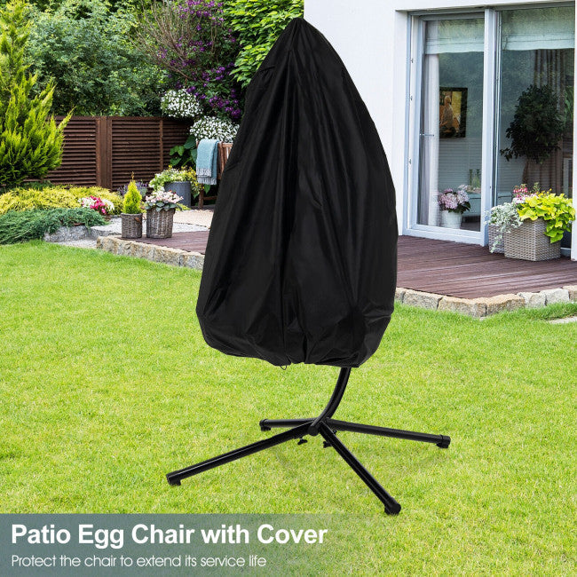 Patio Hanging Egg Swing Chair PE Rattan Hammock Chair with Removable Cushion and Waterproof Cover