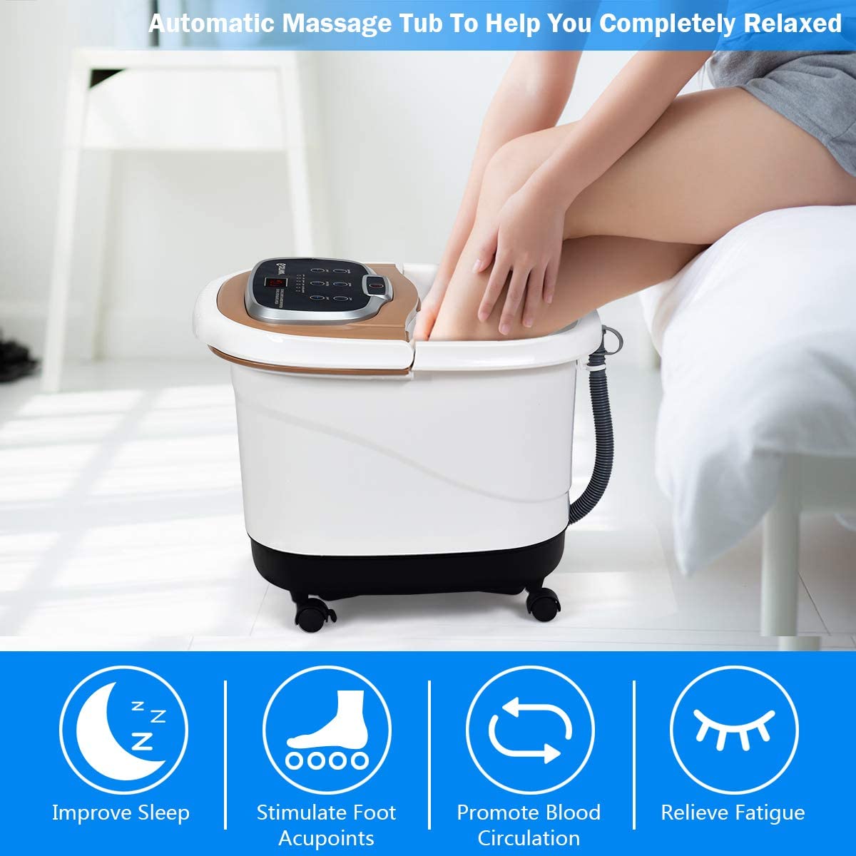 Portable Foot Spa Bath Massager with Motorized Rollers for Foot Stress Relief