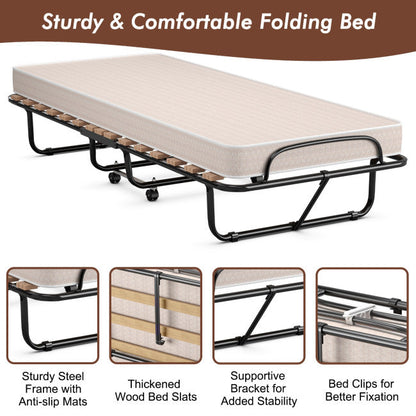 Portable Rollaway Guest Folding Bed Sleeper Cot with Memory Foam Mattress for Office Bedroom