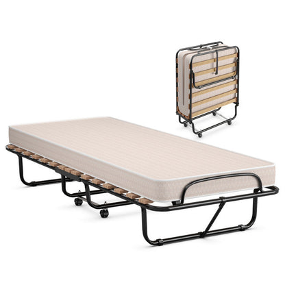 Portable Rollaway Guest Folding Bed Sleeper Cot with Memory Foam Mattress for Office Bedroom