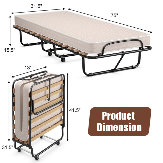 Portable Rollaway Guest Folding Bed Sleeper Cot with Memory Foam Mattress for Office Bedroom