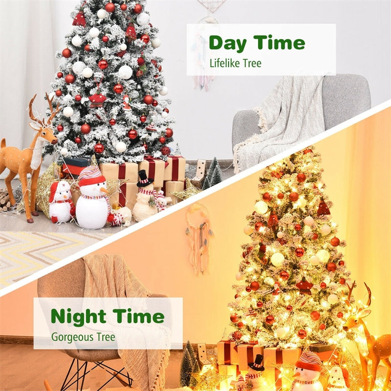 Pre-Lit PVC Snow Flocked Artificial Christmas Tree with LED Lights